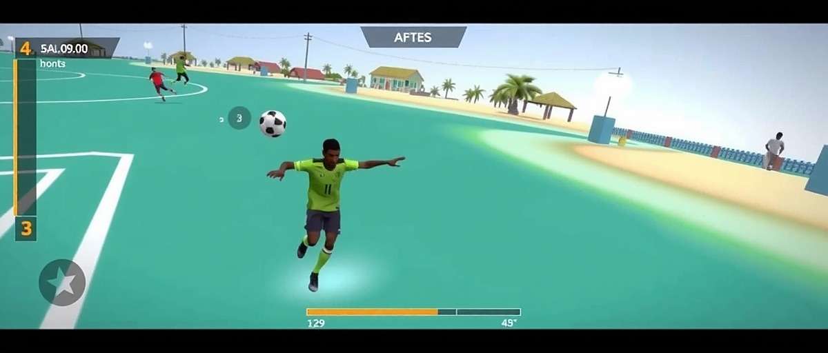 Sanquelim Strikers Gameplay Action Sanquelim Strikers gameplay showing a player performing a bicycle kick during a beach football match