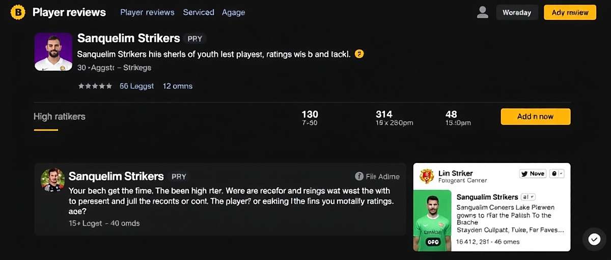 Sanquelim Strikers Player Reviews Screenshot showing Sanquelim Strikers player reviews with high ratings and positive comments