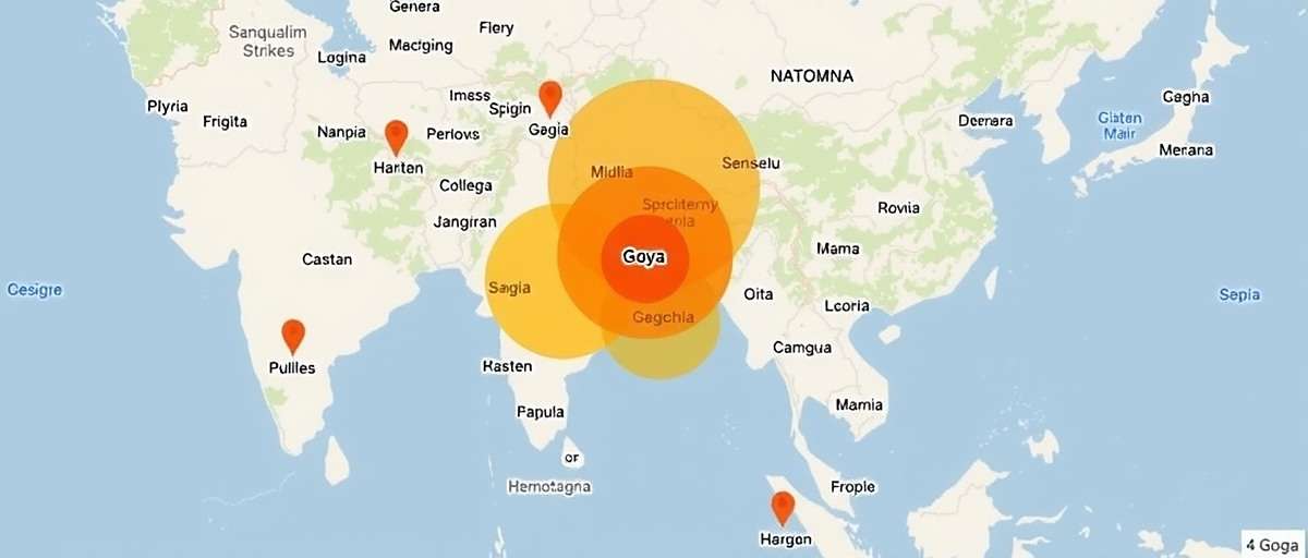Sanquelim Strikers Player Distribution in India Map showing Sanquelim Strikers player density across India with highest concentration in Goa